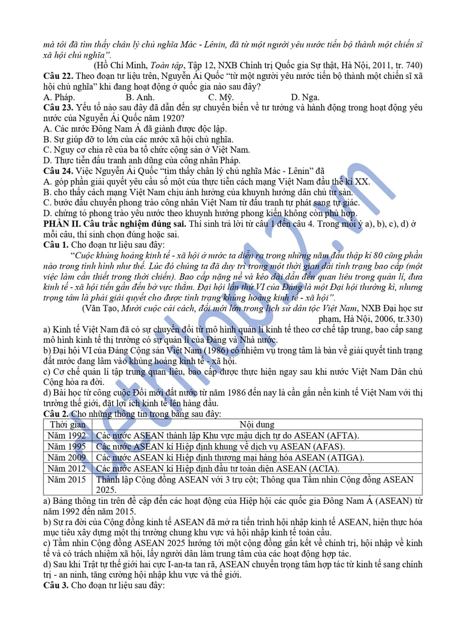 Đề thi khảo sát môn sử Phú Thọ 2026 lần 2 có đáp án 3