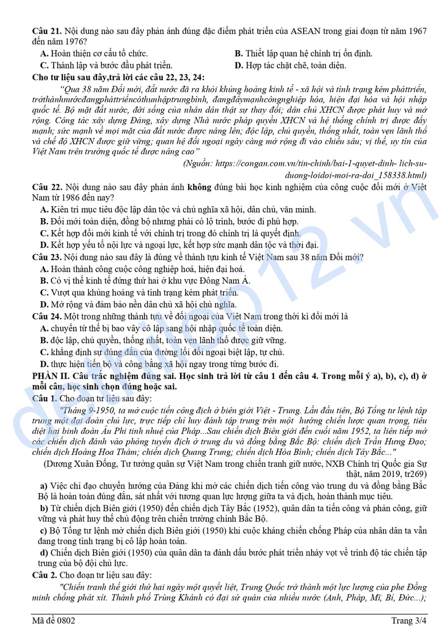 Đề thi thử tốt nghiệp môn sử Sơn La 2026 lần 2 có đáp án 3