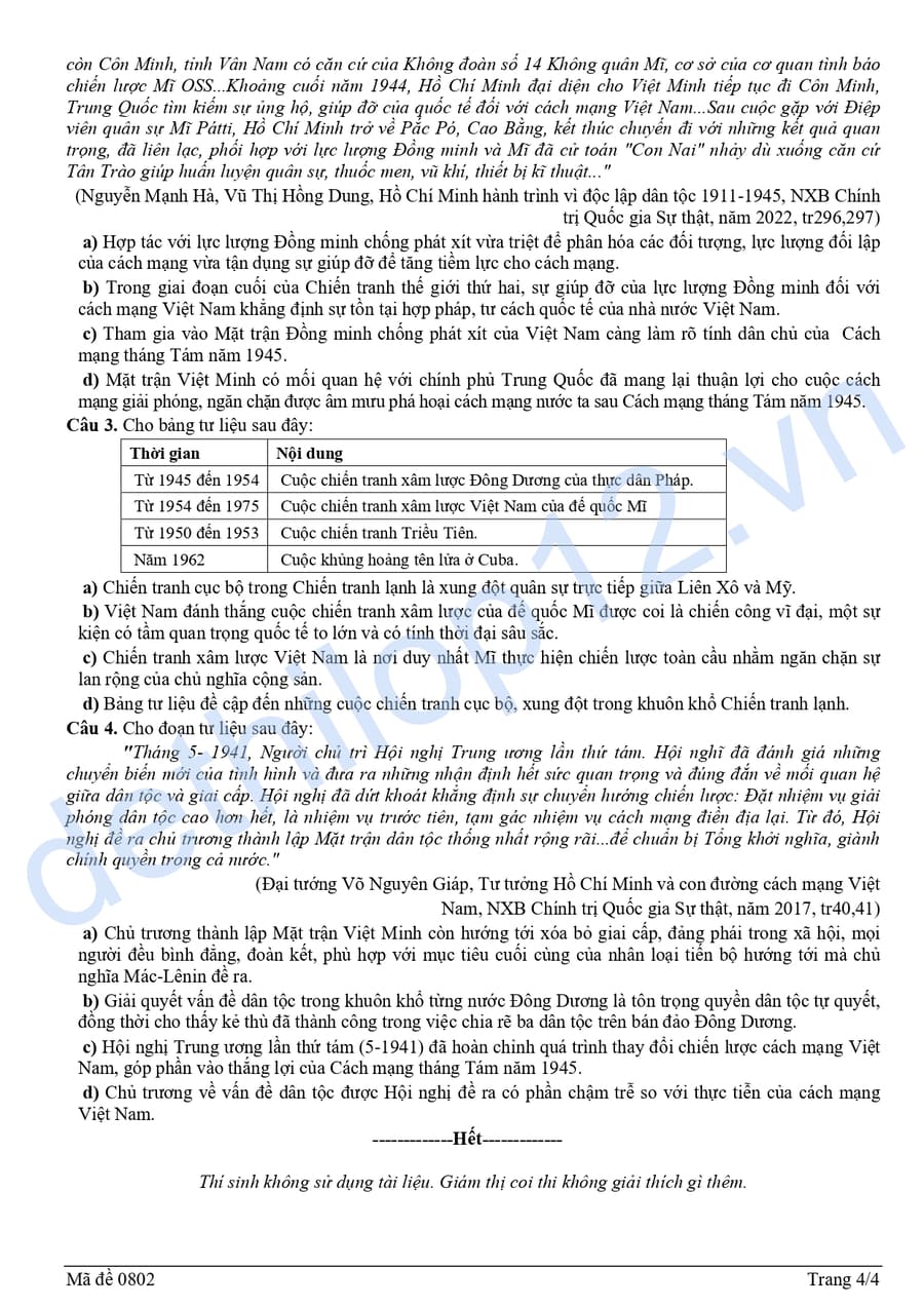 Đề thi thử tốt nghiệp môn sử Sơn La 2026 lần 2 có đáp án 2