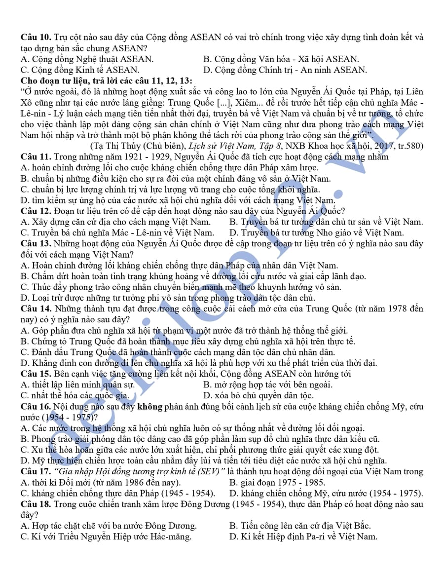 Đề thi thử tốt nghiệp môn lịch sử Thái Nguyên 2026 lần 2 5