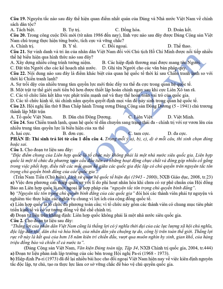 Đề thi thử tốt nghiệp môn lịch sử Thái Nguyên 2026 lần 2 4