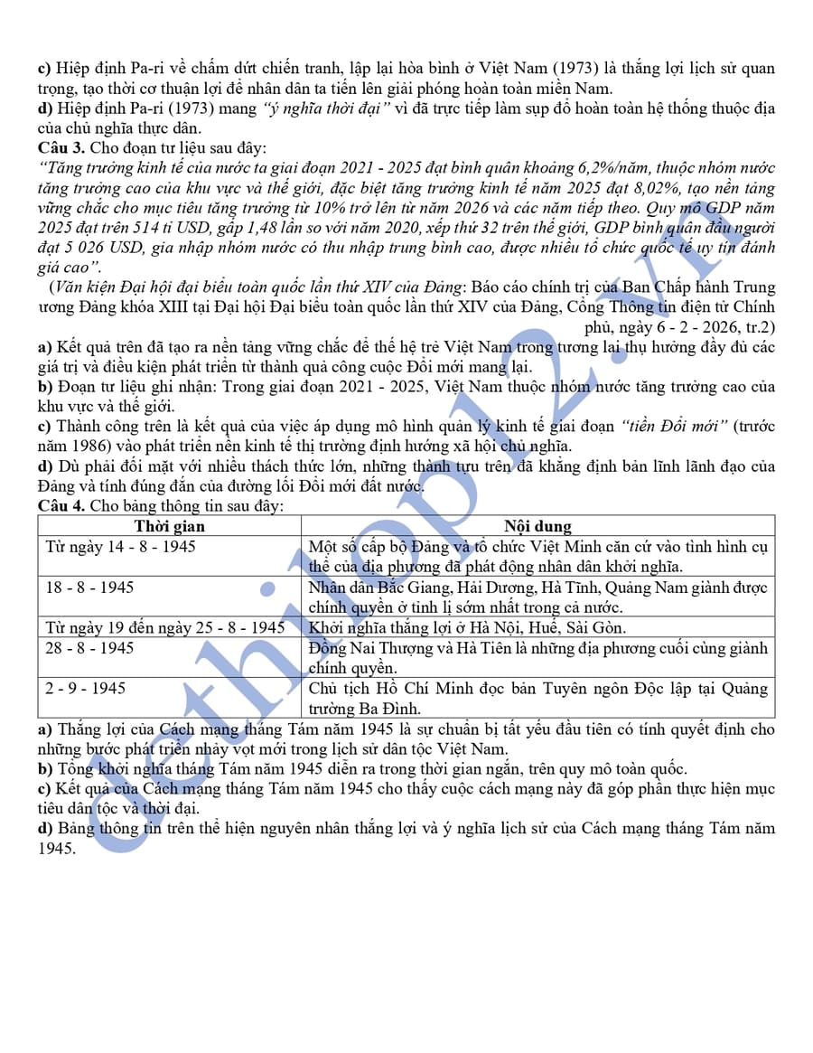 Đề thi thử tốt nghiệp môn lịch sử Thái Nguyên 2026 lần 2 3