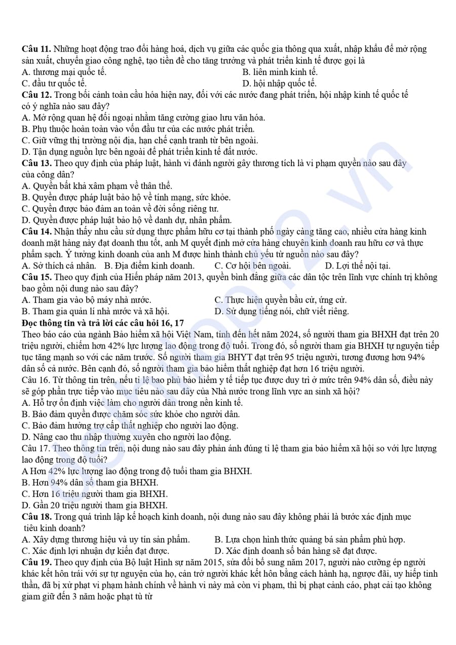 Đề thi thử tốt nghiệp môn KTPL Hà Tĩnh 2026  2