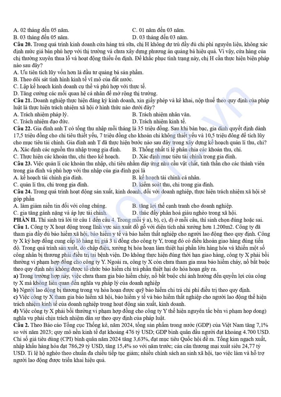 Đề thi thử tốt nghiệp môn KTPL Hà Tĩnh 2026 3