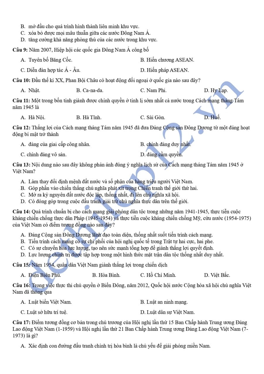 Đề thi online tốt nghiệp môn sử Thanh Hoá 2026 2