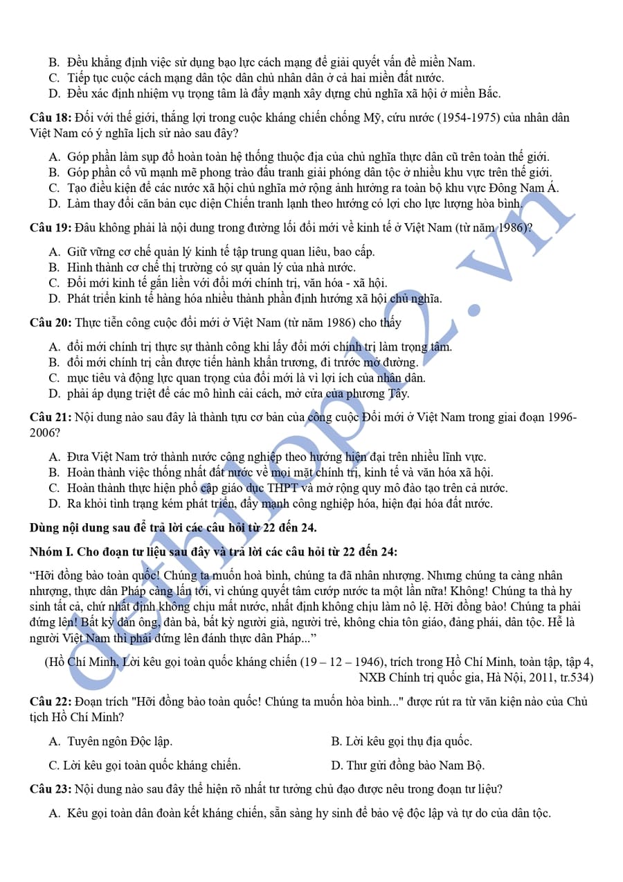 Đề thi online tốt nghiệp môn sử Thanh Hoá 2026 3