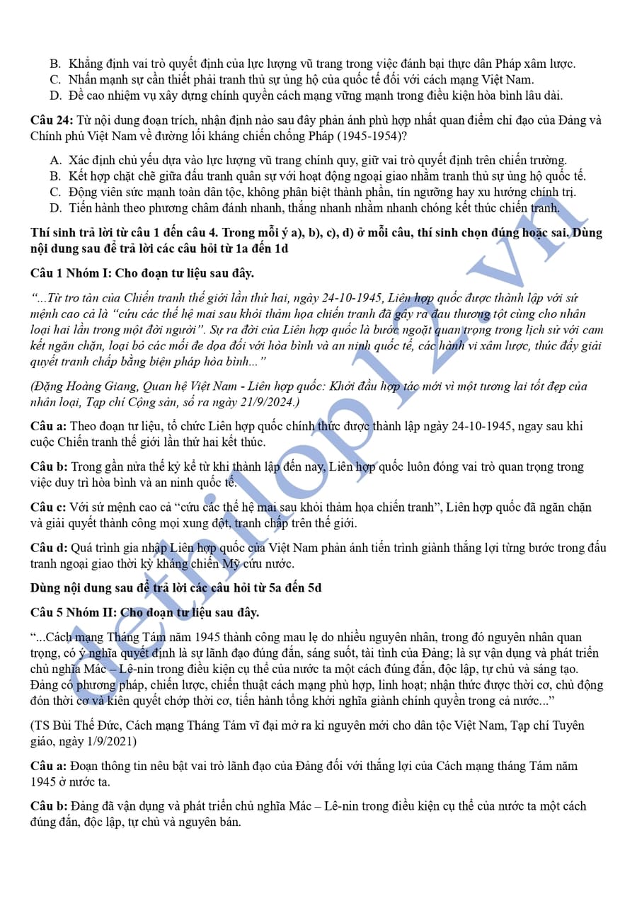 Đề thi online tốt nghiệp môn sử Thanh Hoá 2026 4