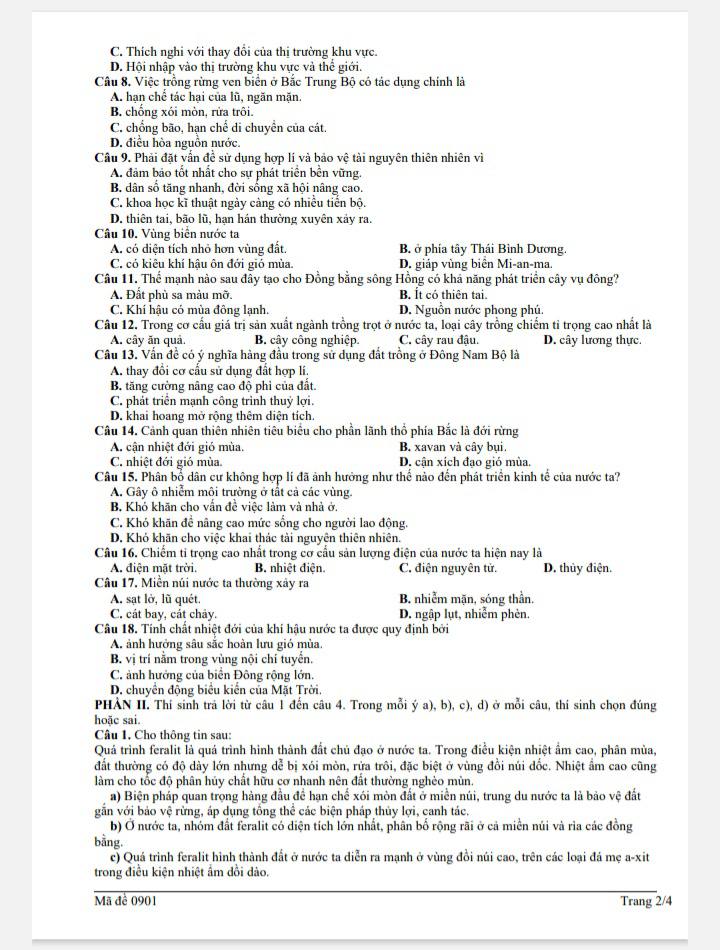 Đề thi thử tốt nghiệp địa lí cụm chuyên môn số 11 2026 2