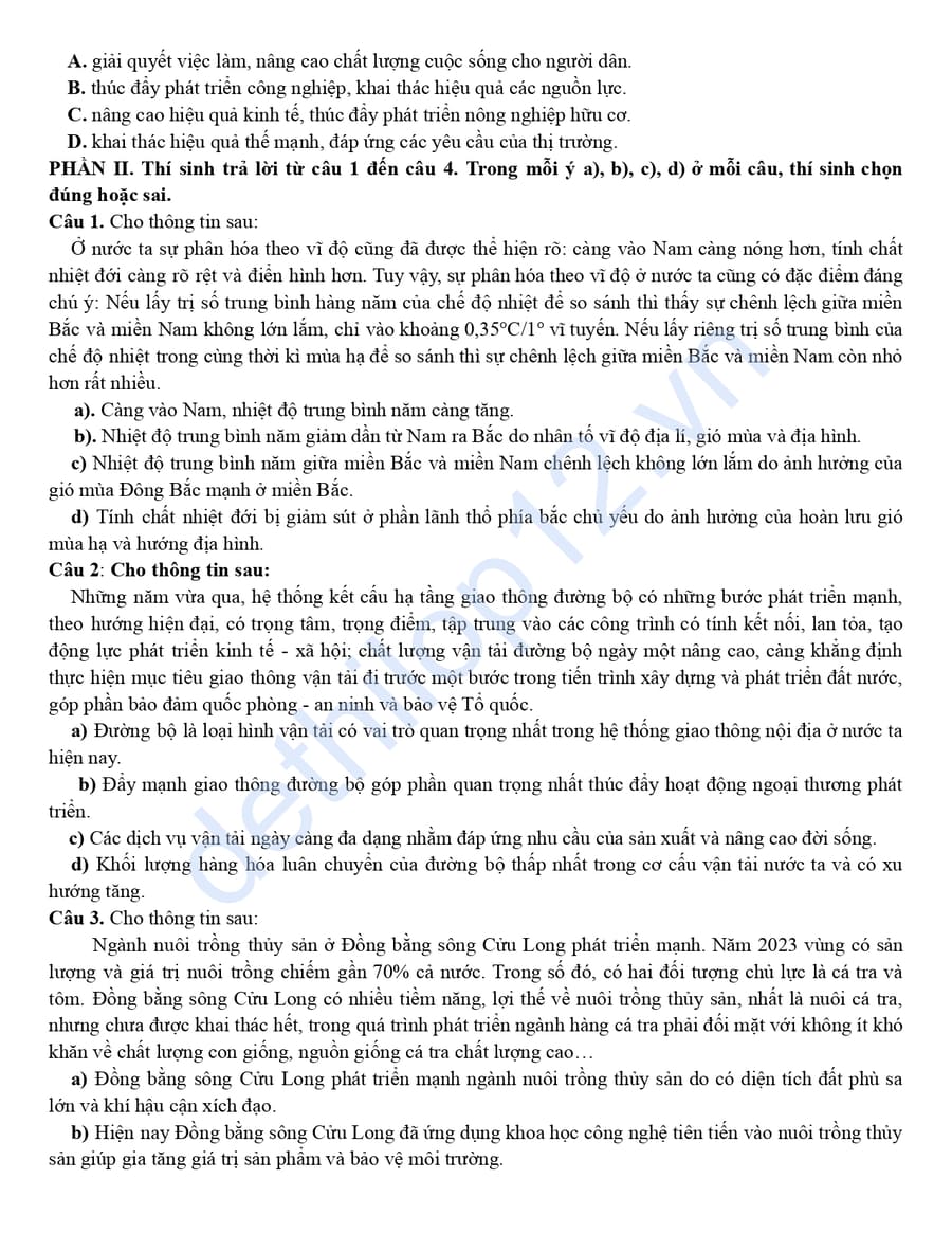 Đề thi thử môn địa THPT Hương Khê 2026  2