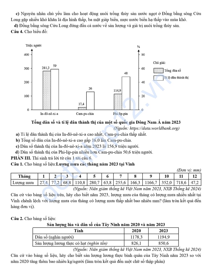 Đề thi thử môn địa THPT Hương Khê 2026 3