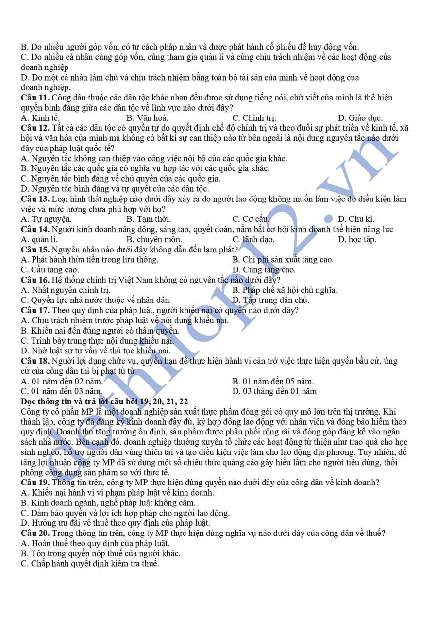 Đề thi thử tốt nghiệp môn KTPL Quảng Ninh 2026  2