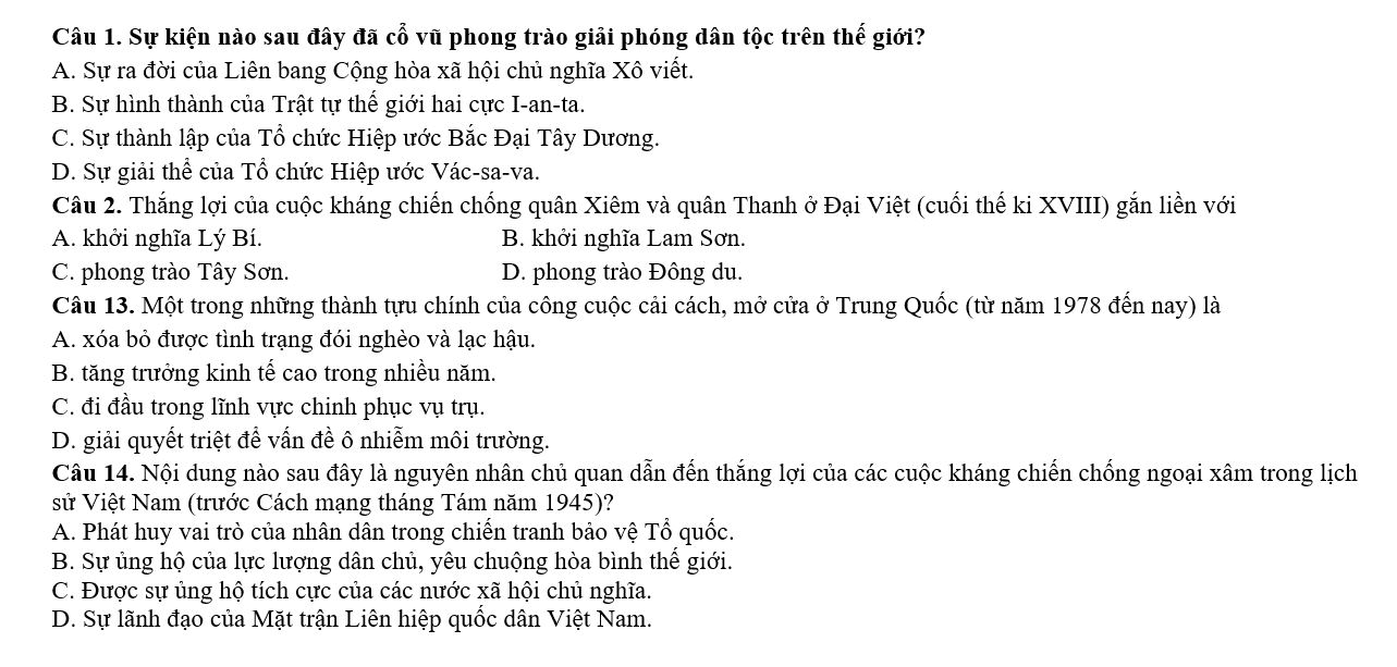 4 câu trắc nghiệm trong đề minh hoạ môn sử 2025