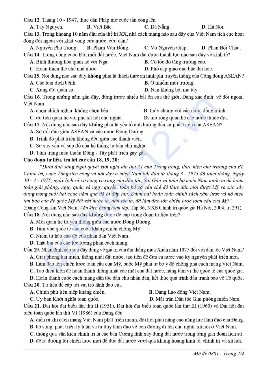 Đề thi khảo sát môn sử Ninh Bình 2026 lần 3  2