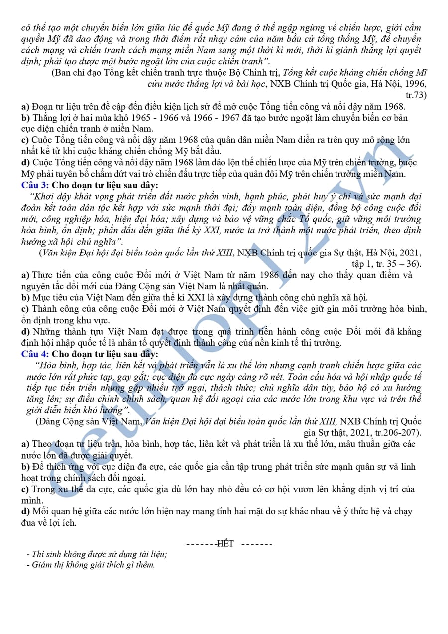 Đề thi thử tốt nghiệp môn sử Đồng Tháp 2026  5