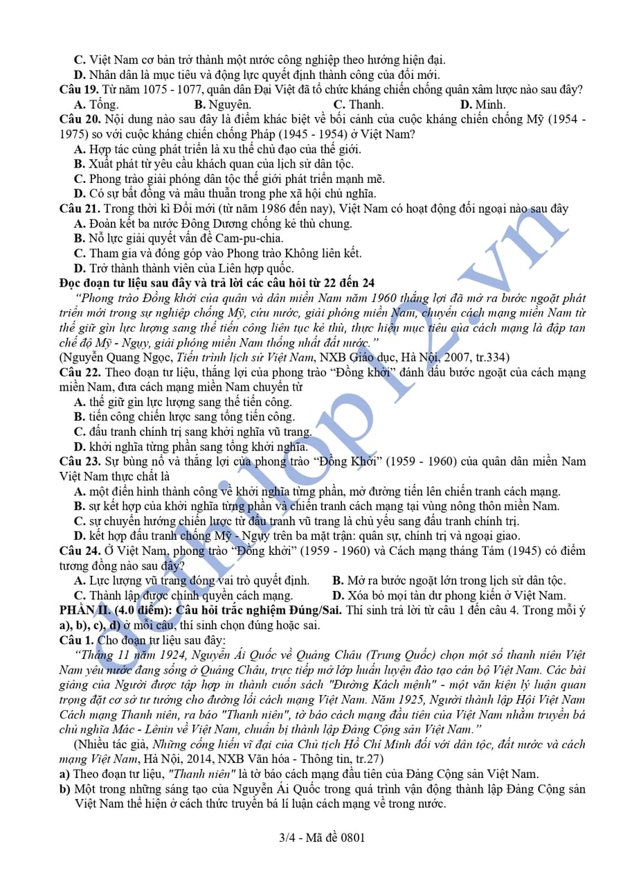 Đề thi thử tốt nghiệp môn sử Vĩnh Long 2026 3