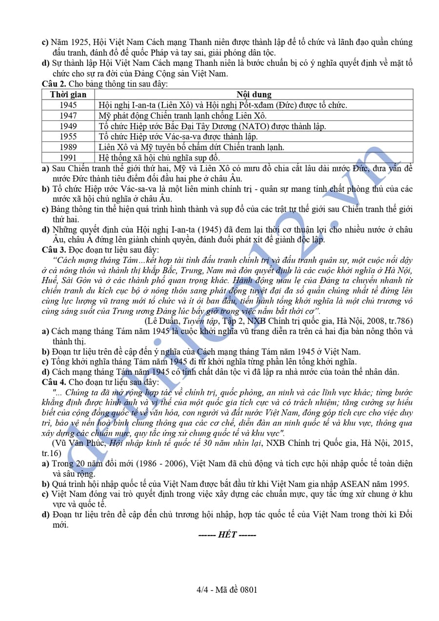 Đề thi thử tốt nghiệp môn sử Vĩnh Long 2026 4
