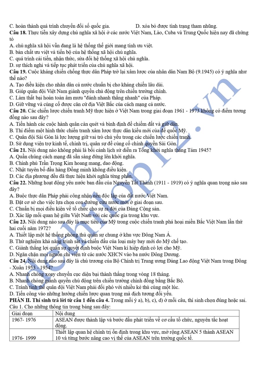 Đề thi thử tốt nghiệp môn sử Cụm THPT số 1 Hà Nội 2026 3