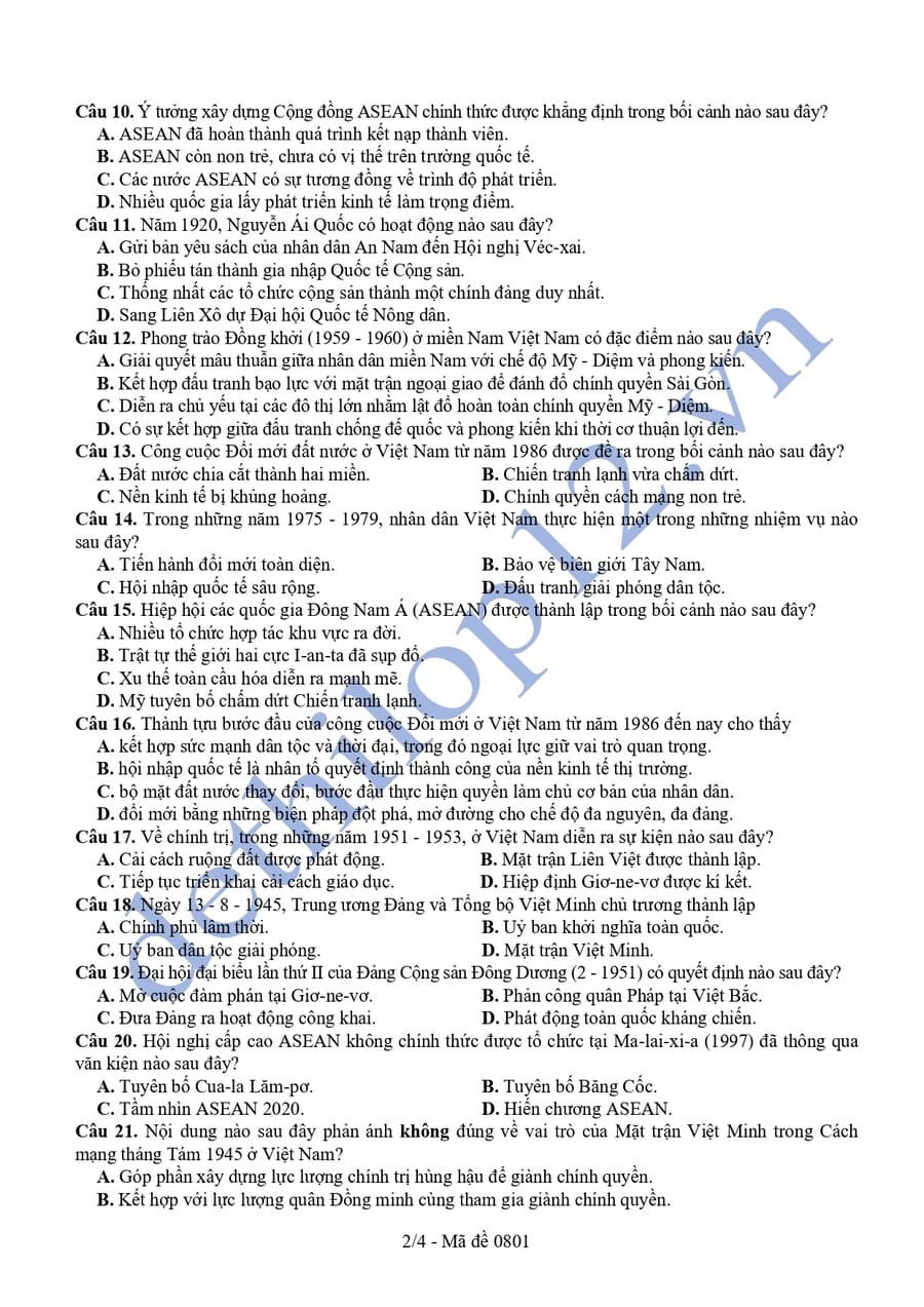 Đề thi thử tốt nghiệp môn lịch sử tỉnh An Giang 2026 2