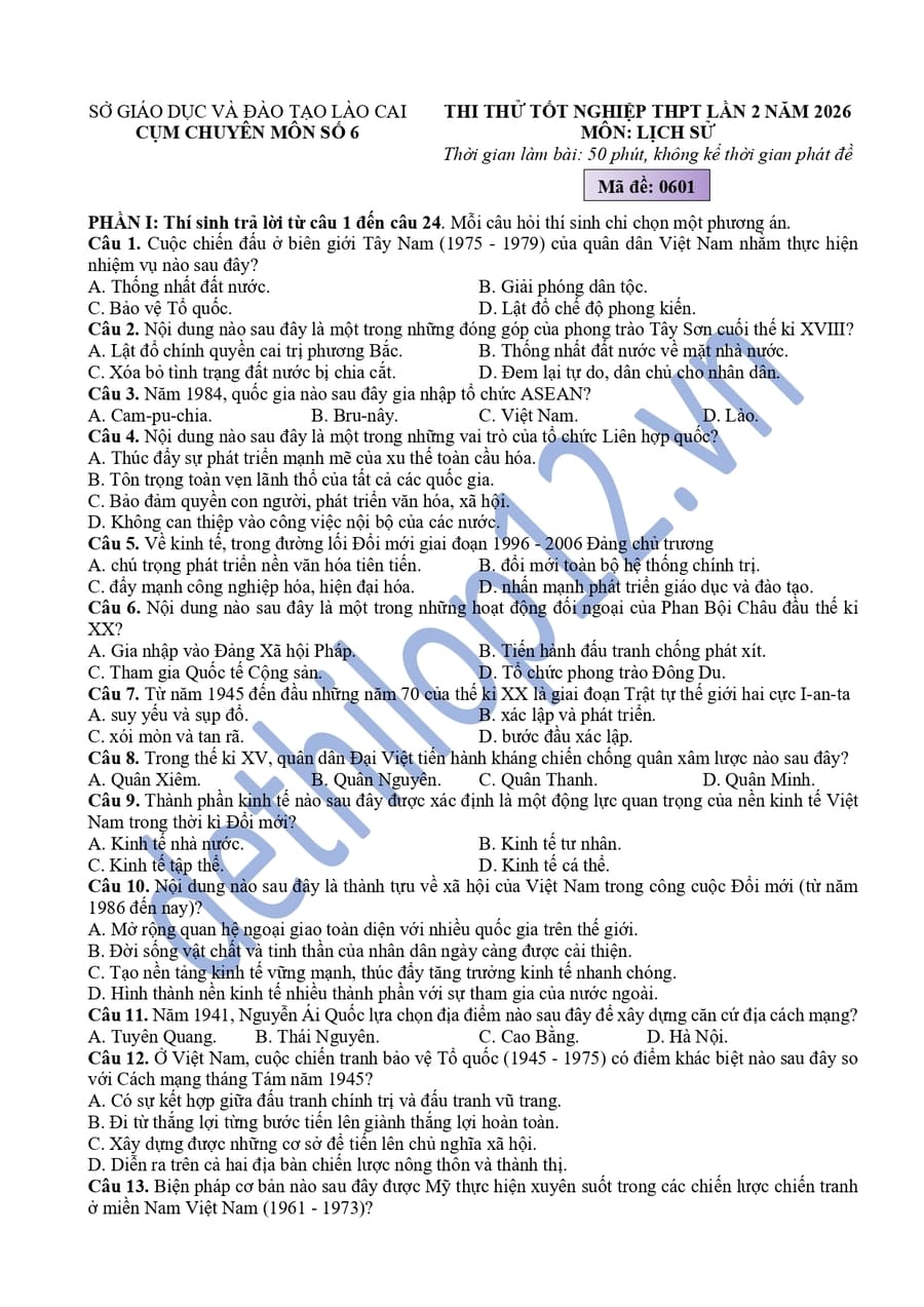 Đề thi thử THPTQG môn sử cụm chuyên môn số 6 Lào Cai 2026 1
