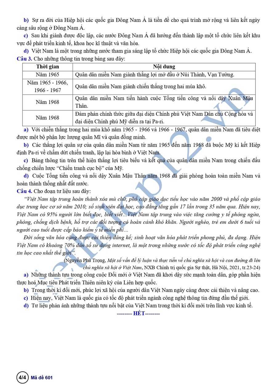 Đề thi thử tốt nghiệp môn sử Lạng Sơn 2026 lần 2 4