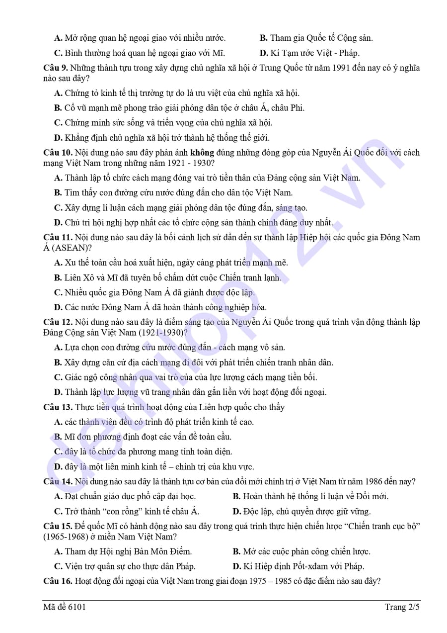 Đề thi thử tốt nghiệp môn sử lần 4 THPT Hiệp Hoà số 1 2