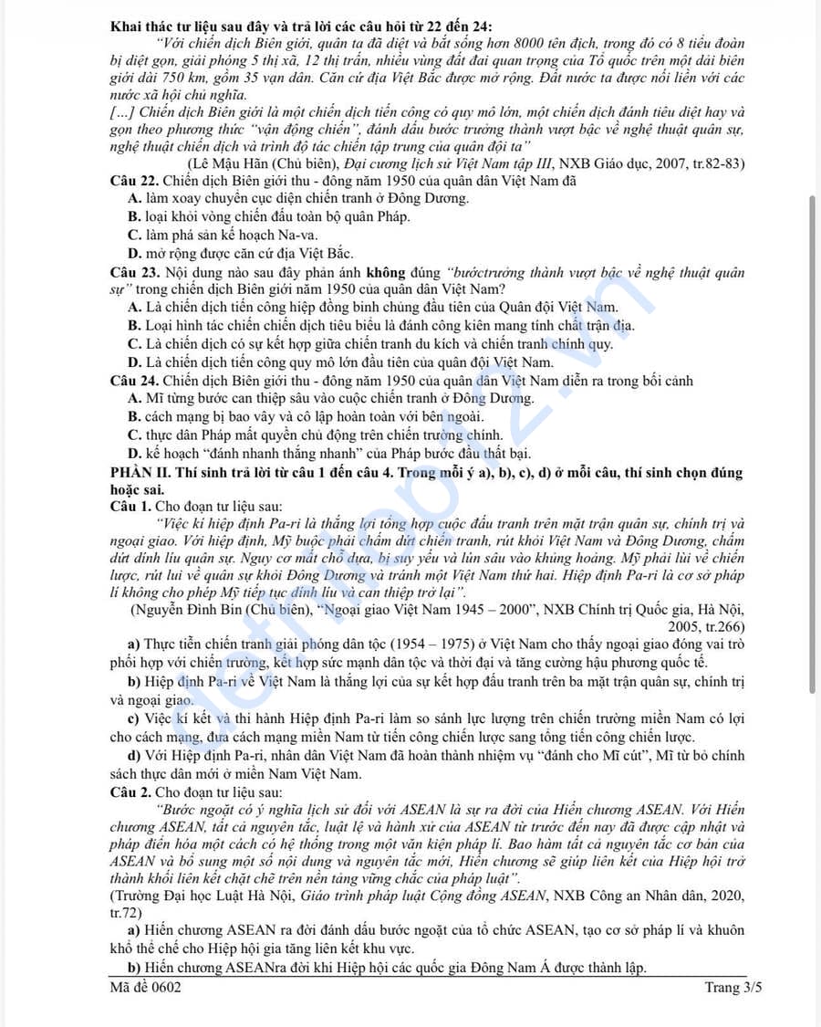 Đề thi thử tốt nghiệp môn sử THPT Nguyễn Văn Trỗi 2026 3